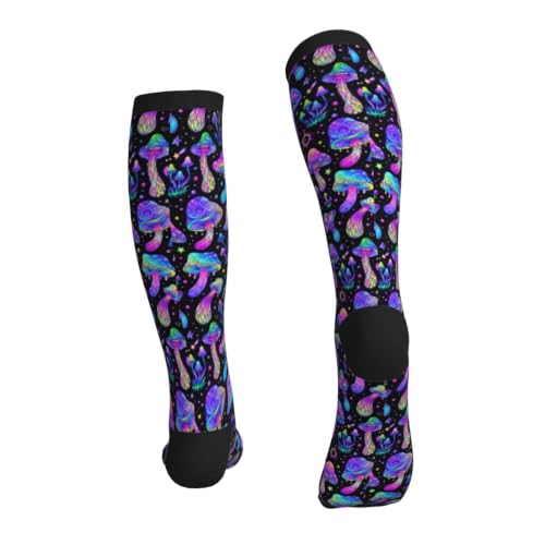 Tie Dye Compression Socks Knee High Support Socks For Women Men Running Athletic Hiking - color: Mushroom