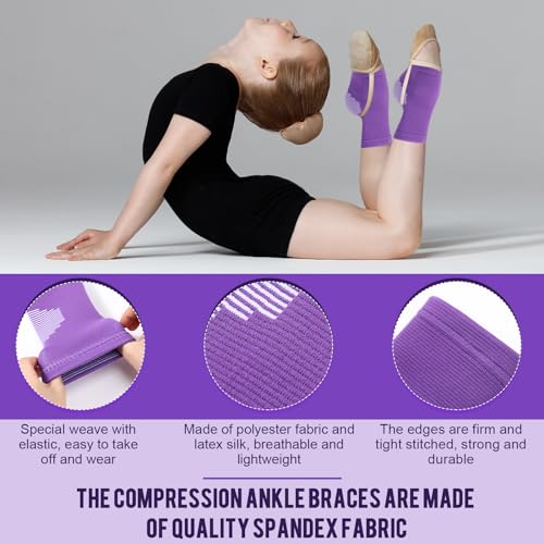 Tarpop 2 Pairs Kids Ankle Brace, Compression Sleeves, L+M, Purple - color: Purple, size: Medium,Large