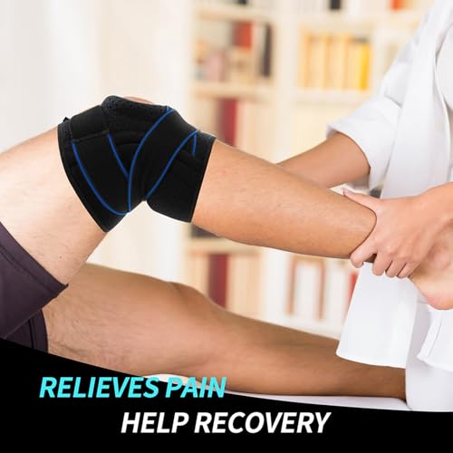 DOUFURT Knee Brace for Men & Women, Side Stabilizers & Patella Gel Pads - color: Blue, size: Medium