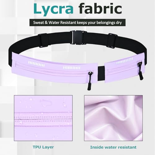 Running Belt Waist Pack, Orange, Dual Zippered Pockets, Adjustable Elastic Band with Reflective Strips (Purple) - color: Purple