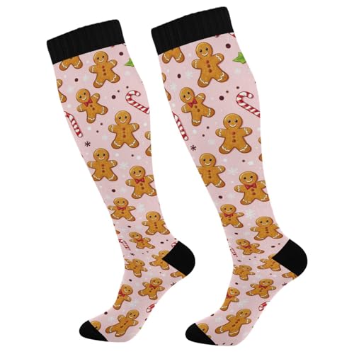 Wusikd Heartbeat Symbol Compression Socks for Women and Men Circulation Black Long Socks for Athletic Running 1 - color: Christmas Gingerbread