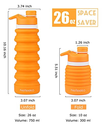 Nefeeko Collapsible Water Bottle, 26oz Silicone Foldable Water Bottles - color: K