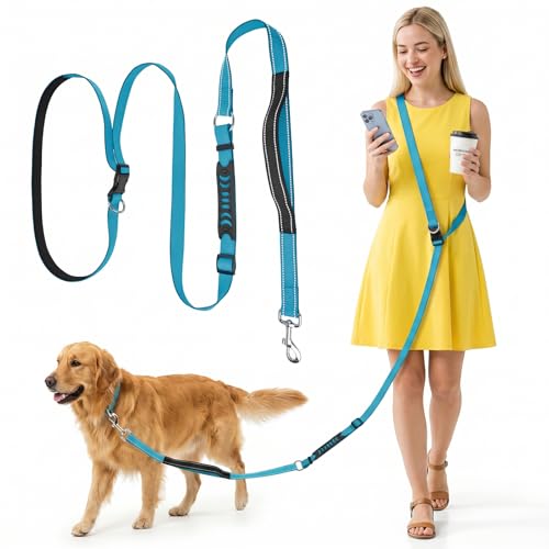 XiaZ Hands Free Dog Leash,Versatile Crossbody Dog Leash,5.9-7.9 FT Waist Belt with Double Handles for Small Medium and Large Dogs Walking, Running and Jogging, Blue - color: BasicBlue