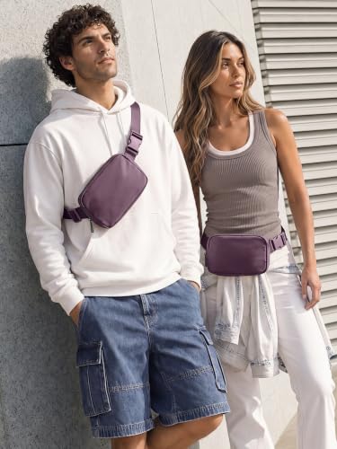 ODODOS Unisex Mini Belt Bag with Adjustable Strap Small Fanny Pack for Workout Running Traveling Hiking, Plum - color: Plum