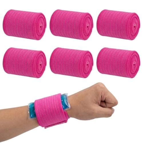6 Pack Ice Pack Extension Straps - 35"x3" Elastic Wrap for Hot & Cold Packs - color: Pink