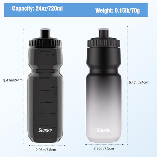 SLUXKE Squeeze Water Bottle 24oz, 2Pack Bike Water Bottle Leak Proof BPA Free for All Fitness and Cycling Fast Flow Valve - color: Gray White & Black, size: 24 Ounces