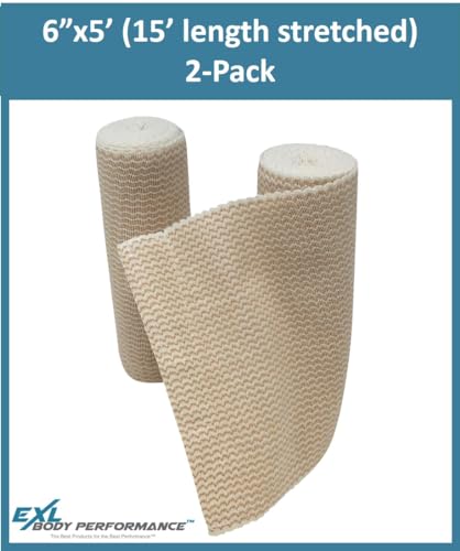 6" Elastic Bandage Wrap with Self-Closure, 2-Pack – 15 ft Stretched – Latex-Free, Reusable, Washable – Compression Support for Sprains, Injuries, Swelling, Sports Recovery - size: 6"