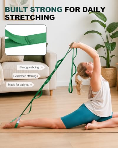 Trideer Stretching Strap with Loops, Yoga Strap, Stretch Bands for Exercise - color: Hunter Green/75"x1"