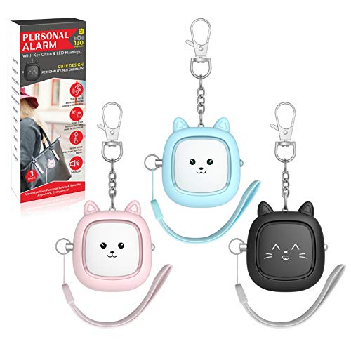 Personal Safety Alarm, VIGOROAD 3 Pack Loud 130dB Siren Emergency Panic Alarm with LED Light, Easy Pull Pin Keychain Self-Defense Security Alarm for Women, Seniors, Kids - color: Blue/Pink/Black