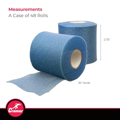 Cramer Tape Underwrap, Bulk Case of 48 Rolls of PreWrap for Athletic Taping, Hair Tie, Headband, Patellar Support, Pre-Wrap Athletic Tape Supplies, 2.75" X 30 Yard Rolls of Pre Wrap, Blue - color: Blue