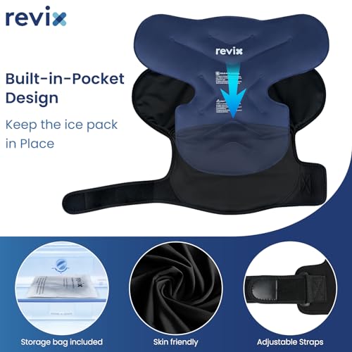 REVIX Shoulder Ice Pack Wrap & Brace for Rotator Cuff & Arm - size: Medium, style: Black, 1 Gel Pack+1 Shoulder Brace