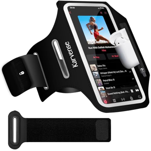 iPhone 15 14 13 12 11 Pro Armband with AirPods Holder,Water Resistant Gym Running Workouts Arm Band for iPhone and Samsung Galaxy Phones up to 6.2'' (Black)
