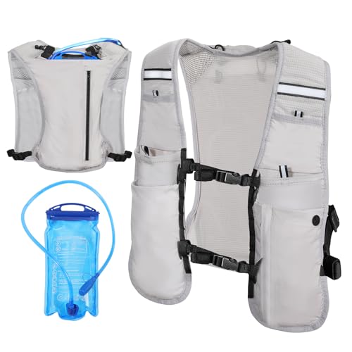 MoKo Running Hydration Vest for Men Women, Lightweight Hydration Pack with 1.5L Water Bladder - color: Light Gray