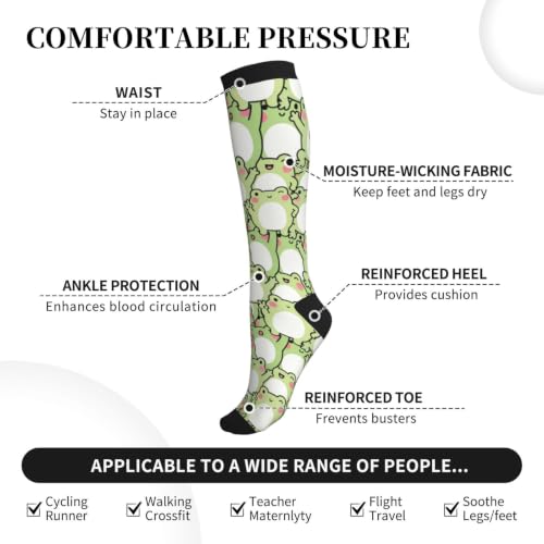Avocado Compression Socks Women Men Knee High Stock for Running Work Support Nurses Travel - color: Frog