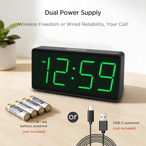 Peakeep Battery Operated Digital Alarm Clock for Bedrooms Big Numbers - color: Green Digits