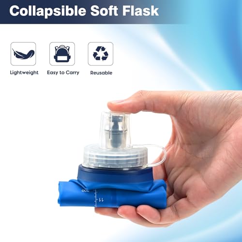 SLUXKE 3 Pack Soft Water Bottle, 25oz/750ml Flask Running Bottles for Hydration Packs, TPU Collapsible Reusable Handheld Flasks for Hiking Cycling Climbing - color: Mix 25oz