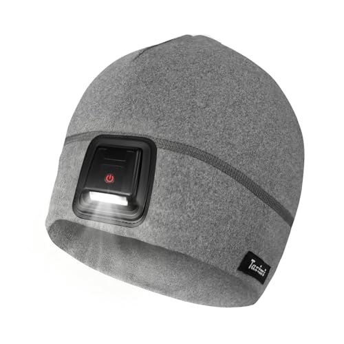 Taximi Led Beanie with Light, USB Rechargeable Headlamp Beanie, Fleece Flashlight Hat for Running, Gift for Men Dad Husband - color: Grey