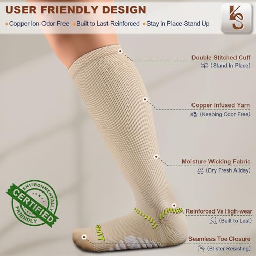 KEMISANT Women Cushioned Compression Knee High Sports Recovery Socks 3Pack - color: 3pairs-nude8306, size: Large-X-Large