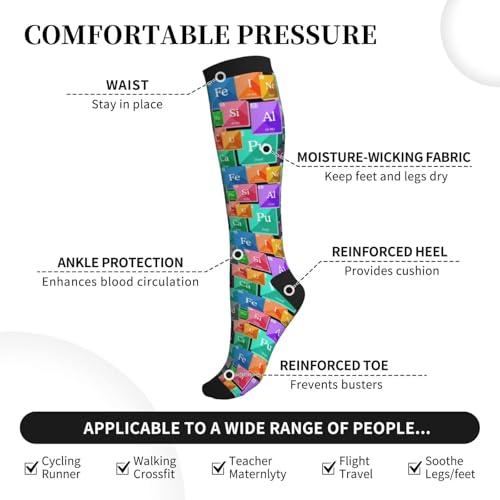 Compression Socks Knee High Circulation Support Socks For Women Men Athletic Running Work Hiking Cycling Travel - color: Chemistry