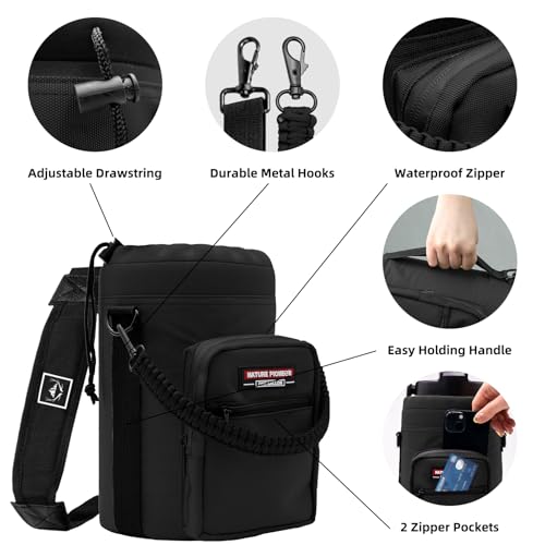 NATURE PIONEOR 26-128 oz Insulated Water Bottle Carrier Holder with Strap - color: Black, size: One Gallon