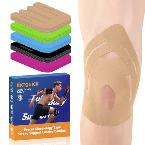 KTQUICK Precut Kinesiology Tape for Knees,24PCS,20% Stronger Adhesive Beige - color: Beige, size: 24PCS