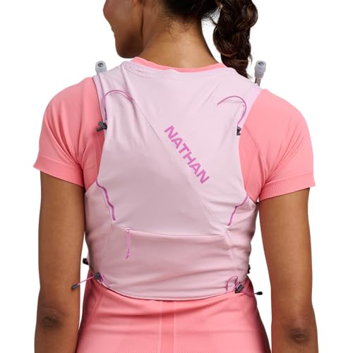 Nathan Pinnacle Hydration Running Vest Backpack for Trail Running & Marathon with Soft Flasks, Lightweight Water-Resistant Race Vest - color: Light Pink/Fuchsia, size: X-Large