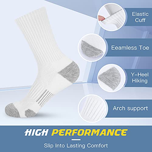 Felicigeely Athletic Crew Socks Cushioned Breathable for Men & Women 6 Pack - color: White, size: 12-14