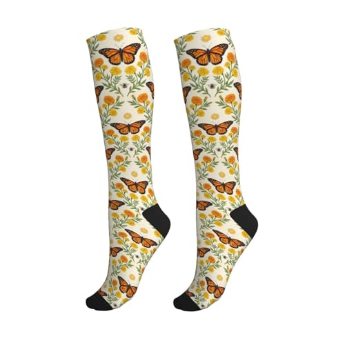 Witchy Moth Compression Socks For Women Men - color: Butterfly Yellow Floral