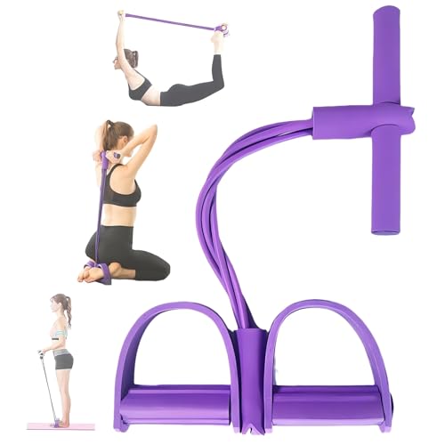 21 Fitness Resistance Bands-4 Tube Pedal Ankle Puller - 2023 New Sit up Leg Stretch Rope Exercise Bands with Handles, Stretching Workout Fitness Bands for Arm Weights Exercise Equipment - color: Purple