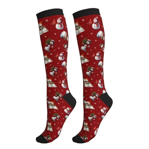 Compression Socks Women Knee High Support Circulation Stockings for Running Cycling Flying - color: Snowman