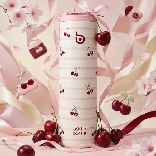 BOTTLE BOTTLE Insulated Water Bottle 24oz with Straw Lid and Handle Sports - color: Happy Cherry