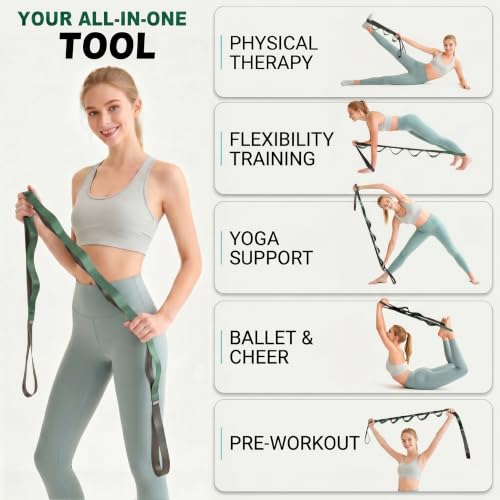 Acozycoo Stretching Strap with Loops for Physical Therapy,Knee,Leg Lifter - color: Green-02, size: Length: 75 Inch, Width: 1 Inch