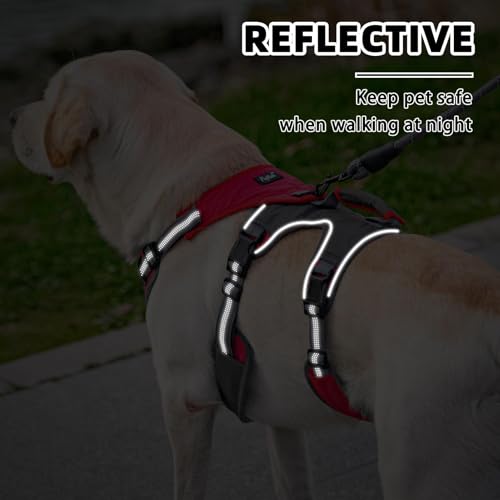 PUPTECK Escape Proof Dog Harness and Leash Set Upgraded No Pull Reflective Dog Vest with Lift Handle, Easy Control Pet Harness for Medium Large Dogs Training Walking Running - color: Red/Grey, size: Medium
