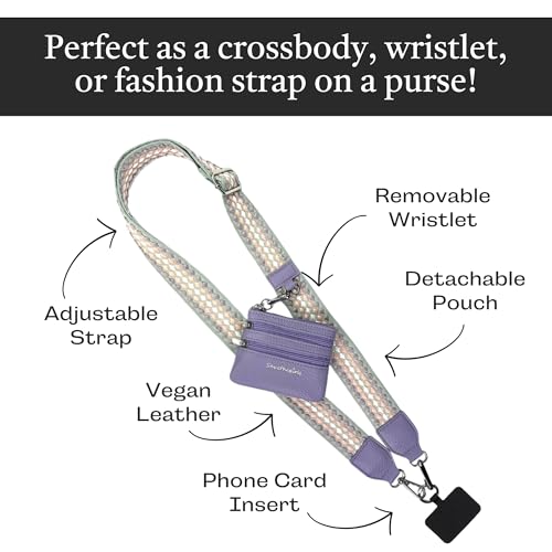 Save the Girls Clip & Go Phone Lanyard with Wallet Pouch, Fun Dots - color: Grey/Pink