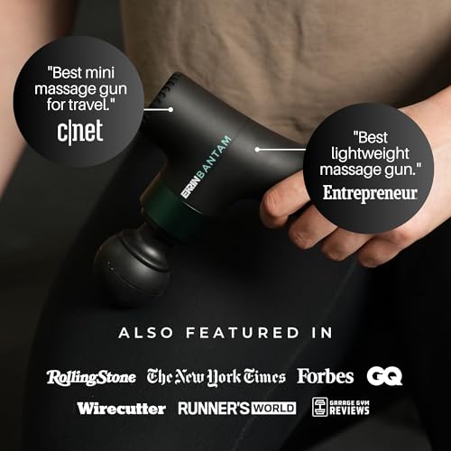 Ekrin Athletics Bantam Mini Massage Gun - Compact Deep Tissue Muscle Massager with Adjustable Speeds & 4 Attachments - Long Battery Life, Lightweight, Travel Friendly