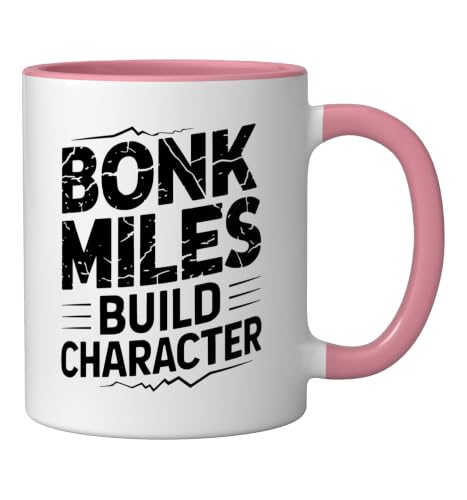 Mountain Trail Runner Who Packs Gels Still Bonks Mile Twelve Ceramic Mug, Pink/White, 11oz - color: Pink/White, size: 11 Ounces