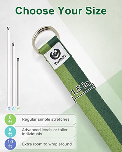 Tumaz Yoga Strap for Stretching with Adjustable D-Ring, 6/8/10 ft - color: 04. Army Green, size: 6 Feet