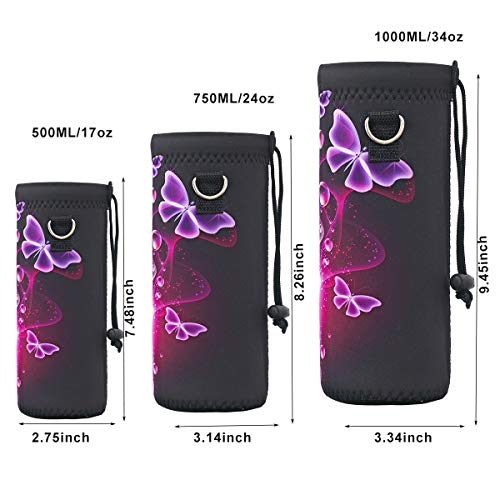 AUPET Water Bottle Sling Bag Carrier Crossbody Sleeve,Insulated Neoprene Bottle Case Holder Pouch Cover 500ML/17oz with Shoulder Strap for Walking Women Men - color: Butterflies