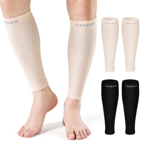 CAMBIVO Calf Compression Sleeves for Women Men, 12-18mmHg, Beige - color: Beige, size: Large