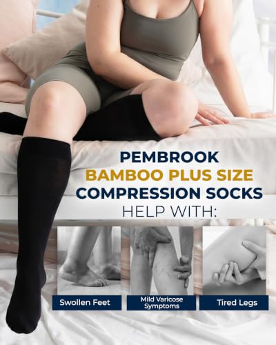 Pembrook® 3 Pairs Plus Size Compression Socks Wide Calf - Bamboo Viscose - color: All Black - 3 Pairs, size: X-Large