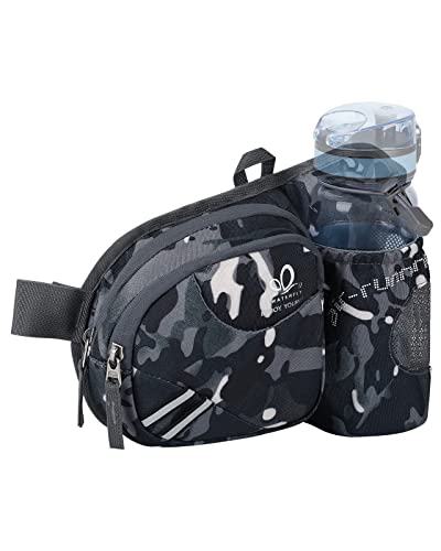 WATERFLY Fanny Pack Waist Bag: Waist Pack for Women Men with Water Bottle Holder Hiking Fanny Pack for Running Walking DogWalking Travel Cycling - color: Camouflage black