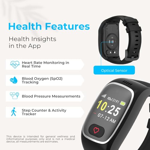 Seculife Medical Alert Smartband for Seniors — Alerts Go Direct to Family, No Call Center | Auto Fall Detection, GPS Tracking, Heart Rate Monitor, 2-Way Calling, SOS Button, Waterproof Wearable - color: Black