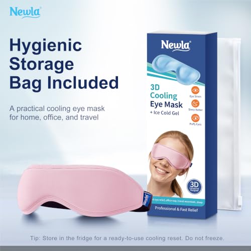 Contoured Cooling Gel Eye Mask: Snug Fit Cold Compress for Puffiness, Pink - color: Pink