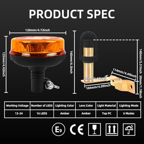Amber LED Rotating Beacon Light, Flashing Warning Lights 12-24V - size: Beacon Lights+L Shape