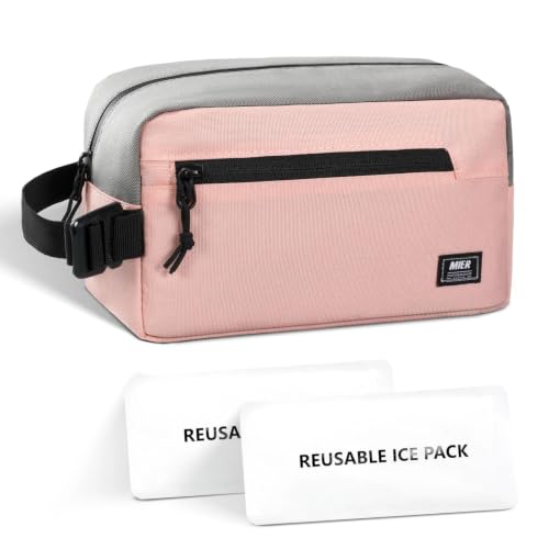 MIER Small Freezable Snack Bags Frozen Mini Cooler with 2 Gel Packs, Pink - color: Pink/Grey