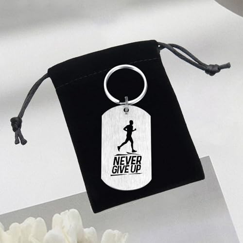 Alotozo Running Gifts for Men Boys, Never Give Up Running Keychain