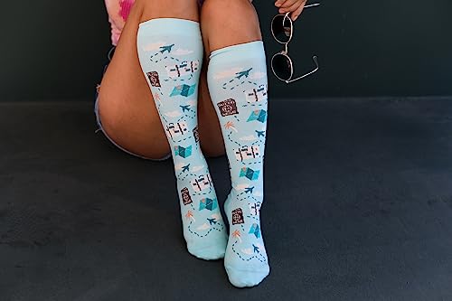 Living Royal Compression Socks - Graduated Compression 15-20mmHg, Padded Cushion Bottom Fun Socks, Moisture-Wicking - color: Travel