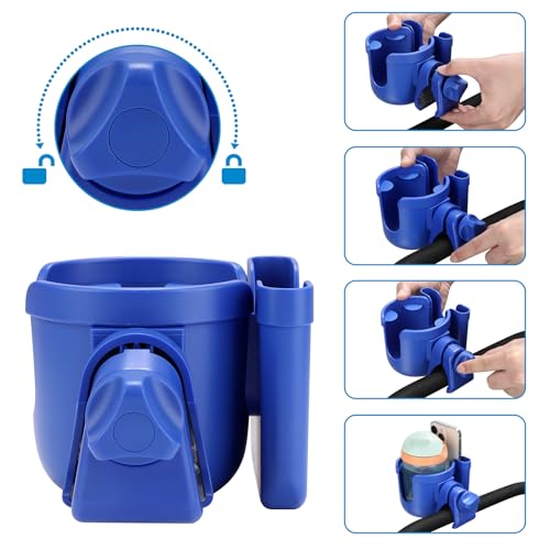 Accmor Stroller Cup Holder with Phone Holder, Bike Cup Holder, Walker Scooter Wheelchair Cup Holder Attachment, Universal Cup Holder for Uppababy Graco Strollers - color: All Dark Blue