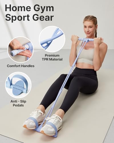 YOTTOY Pedal Resistance Band, Thick Elastic Tension Rope with Handles, Sit-Up Pull Rope Fitness Equipment for Leg, Arm, Abs, Waist, Home Gym & Yoga Training - color: Blue