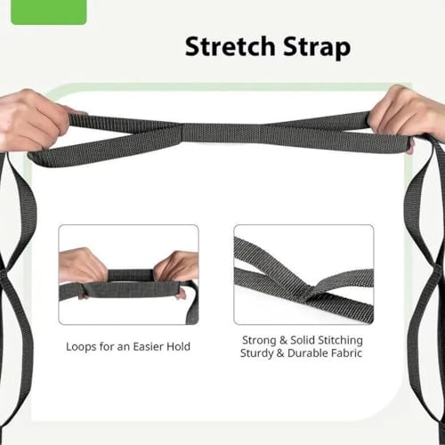 10 Loops Stretching Strap Yoga Strap for Home Workout, Exercise, Pilates and Gymnastics, Non-Elastic Stretch Bands for Women & Men - color: Black